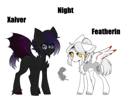 Size: 2835x2255 | Tagged: safe, artist:ohhoneybee, oc, oc only, oc:featherin, oc:xavier, bat pony, pegasus, pony, base used, female, male, mare, simple background, stallion, transparent background