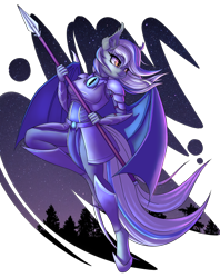 Size: 2540x3200 | Tagged: safe, artist:lightly-san, oc, oc only, anthro, bat pony, unguligrade anthro, armor, bat pony oc, clothes, commission, female, high res, night, solo, spear, stars, tree, weapon