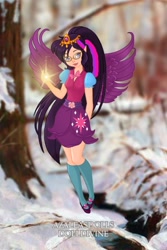 Size: 400x600 | Tagged: safe, artist:azaleasdolls, artist:user15432, sci-twi, twilight sparkle, human, equestria girls, barely eqg related, clothes, crossover, crown, disney, disney style, element of magic, fairy, fairy wings, fairyized, glasses, jewelry, magic, magic aura, pixie scene maker, regalia, scitwilicorn, shoes, wings