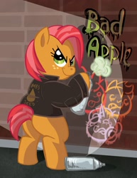 Size: 1024x1326 | Tagged: safe, artist:buckingawesomeart, apple bloom, babs seed, scootaloo, sweetie belle, earth pony, pony, one bad apple, bad girl, bipedal, clothes, female, filly, graffiti, jacket, leather jacket, solo, spray paint