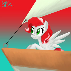 Size: 1750x1750 | Tagged: safe, artist:kelseyleah, oc, oc:peppermint pattie, pegasus, pony, boat, female, mare, solo