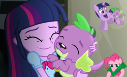 Size: 800x490 | Tagged: artist needed, source needed, safe, edit, edited screencap, screencap, spike, twilight sparkle, dog, equestria girls, rainbow rocks, check mark, cute, female, hug, male, mama twilight, shipping, spikabetes, spike the dog, spikelove, straight, twiabetes, twispike