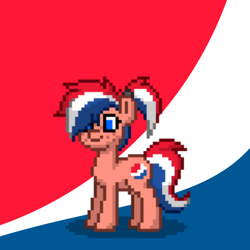 Size: 700x700 | Tagged: safe, artist:band sickle, oc, oc only, oc:pep step, earth pony, original species, pony, abstract background, cute, drink, drink pony, female, freckles, mare, original character do not steal, pepsi, pepsi mare, ponified, pony town, ponytail, simple background, soda, striped mane