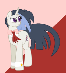 Size: 680x752 | Tagged: safe, artist:nightcorecat123, artist:shiibases, oc, oc only, oc:nuance harmoney, pony, unicorn, base used, bowtie, female, icey-verse, magical lesbian spawn, mare, offspring, parent:octavia melody, parent:vinyl scratch, parents:scratchtavia, raised eyebrow, solo