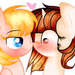 Size: 2500x2500 | Tagged: safe, artist:rachelclaradrawz, oc, oc only, oc:ayezha, oc:jamez, pony, blushing, boop, female, male, mare, noseboop, simple background, stallion, transparent background