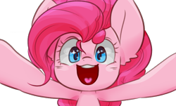 Size: 900x545 | Tagged: safe, artist:temmie-kun, derpibooru import, pinkie pie, earth pony, pony, big ears, bust, cute, diapinkes, ear fluff, happy, heart, looking at you, open mouth, portrait, simple background, solo, transparent background