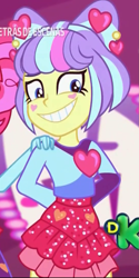 Size: 541x1080 | Tagged: safe, screencap, supernova zap, better together, equestria girls, sunset's backstage pass!, clothes, cropped, grin, hand on shoulder, miniskirt, skirt, smiling, solo focus, su-z