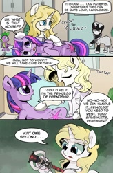 Size: 724x1103 | Tagged: safe, artist:candyclumsy, spike, twilight sparkle, twilight sparkle (alicorn), oc, oc:everchanging, oc:fallenlight, alicorn, dragon, comic:curse and madness, mlpcam, nurse