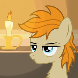 Size: 2500x2500 | Tagged: safe, artist:pizzamovies, oc, oc:pizzamovies, earth pony, pony, bags under eyes, bust, candle, fire, male, show accurate, solo, stallion