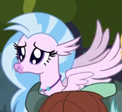 Size: 242x223 | Tagged: safe, screencap, silverstream, yona, hippogriff, yak, school daze, cropped, cute, diastreamies, offscreen character, puppy dog eyes, solo focus, spread wings, wings