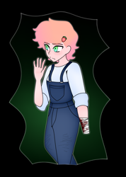 Size: 1916x2688 | Tagged: safe, artist:thatgreypeanut, derpibooru exclusive, oc, oc:strawberry blitz, earth pony, human, pony, comic:forlorn friendship, amputee, bandages on wrist, blood, farmer, frown, humanized, missing limb, stump