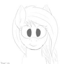 Size: 1800x1600 | Tagged: safe, artist:kalashnikitty, oc, oc:flugel, pony, black and white, female, front view, grayscale, looking at you, mare, monochrome, sketch, solo