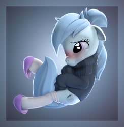 Size: 1024x1051 | Tagged: safe, artist:rexyseven, oc, oc:whispy slippers, earth pony, pony, 3d, blushing, clothes, female, mare, scrunchy face, slippers, socks, solo, sweater