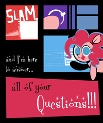 Size: 800x950 | Tagged: safe, artist:footsam, pinkie pie, earth pony, pony, ask pinkie pie and tornado, baking, comic, lineless, no pupils, oven, solo