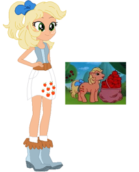 Size: 441x543 | Tagged: safe, artist:selenaede, artist:xfaithyhedgefoxx, applejack, applejack (g1), human, equestria girls, g1, barely eqg related, base used, boots, bow, clothes, equestria girls style, equestria girls-ified, g1 to equestria girls, generation leap, hair bow, high heel boots, high heels, shoes