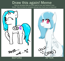 Size: 784x744 | Tagged: safe, artist:wisheslotus, oc, oc only, oc:wishes, alicorn, pegasus, pony, alicorn oc, comparison, draw this again, female, mare, one eye closed, pegasus oc, raised hoof, redraw, simple background, sitting, smiling, transparent background, wings, wink