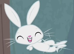 Size: 1364x1004 | Tagged: safe, edit, edited screencap, screencap, angel bunny, rabbit, she talks to angel, animal, clapping, cropped, elated, excited, eyes closed, happy, leaping, male, solo