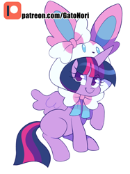 Size: 2048x2732 | Tagged: safe, artist:norithecat, twilight sparkle, twilight sparkle (alicorn), alicorn, pony, clothes, costume, cute, female, mare, patreon, patreon logo, pokémon, smiling, solo, sylveon, twiabetes