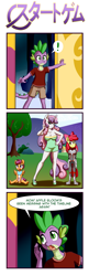 Size: 2386x7332 | Tagged: safe, artist:anibaruthecat, apple bloom, scootaloo, spike, sweetie belle, anthro, age progression, age regression, apple bloomers, avengers: endgame, baby scootaloo, breasts, cutie mark crusaders, diaper, implied time travel, older, older sweetie belle, sweetie boobs