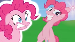 Size: 1280x720 | Tagged: safe, artist:jan, artist:pinkie rose, derpibooru import, pinkie pie, earth pony, pony, female, floppy ears, link in source, mare, reaction, reaction video, scared, smile hd, thumbnail, youtube link