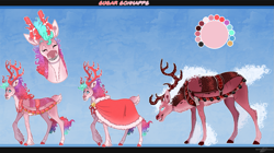 Size: 1499x839 | Tagged: safe, artist:bijutsuyoukai, oc, oc:sugar schnapps, deer, hybrid, reindeer, magical lesbian spawn, magical threesome spawn, offspring, parent:autumn blaze, parent:bori the reindeer, parent:pinkie pie, reednier, reference sheet, solo