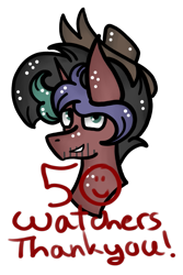 Size: 747x1118 | Tagged: safe, artist:hunterthewastelander, oc, oc only, oc:rimfire cazador, alicorn, pony, alicorn oc, bust, freckles, hat, male, milestone, smiling, solo, stallion