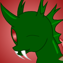 Size: 1694x1694 | Tagged: safe, artist:hybrid-changling, oc, oc only, oc:hybrid changeling, changeling, changeling oc, fangs, gradient background, green changeling, one eye closed, red eyes, solo, wink