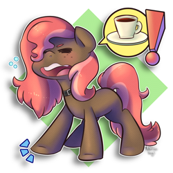 Size: 2300x2300 | Tagged: safe, artist:talim_stuff, oc, oc:scarlet trace (coffee bean), earth pony, pony, coffee, coffee mug, collar, female, mare, mug, pictogram