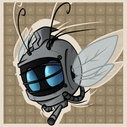 Size: 1050x1050 | Tagged: safe, artist:crimmharmony, oc, oc only, robot, fallout equestria, abstract background, antennae, barely pony related, drone, fallout, flying, insect wings, scratches, solo, spritebot, wings