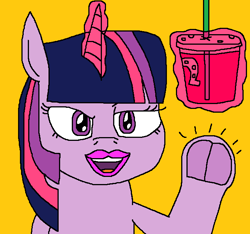 Size: 665x623 | Tagged: safe, artist:logan jones, twilight sparkle, unicorn twilight, unicorn, cup, female, food, fourth wall, frog (hoof), glowing horn, here's the motherfucking tea, horn, levitation, lipstick, magic, meme, out of character, ponified meme, starbucks, straw, tapping, tea, telekinesis, tik tok, underhoof