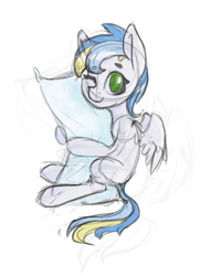 Size: 570x788 | Tagged: safe, artist:laptopdj, oc, pegasus, pony, pillow, simple background, solo, white background