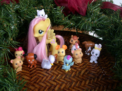 Size: 455x341 | Tagged: safe, artist:phasingirl, fluttershy, bird, cat, dog, duck, hamster, rabbit, animal, christmas, christmas decoration, custom, holiday, irl, photo, that pony sure does love animals, toy