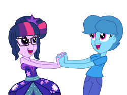 Size: 1440x1080 | Tagged: safe, artist:徐詩珮, sci-twi, spring rain, twilight sparkle, equestria girls, base used, clothes, dress, equestria girls-ified, female, glasses, lesbian, magical geodes, sci-springlight, shipping, simple background, springlight, straight, transparent background