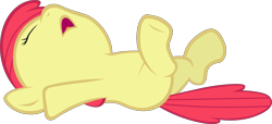 Size: 9360x4250 | Tagged: safe, artist:tardifice, edit, editor:slayerbvc, apple bloom, earth pony, pony, absurd resolution, accessory-less edit, female, filly, missing accessory, on back, simple background, solo, transparent background, vector, vector edit