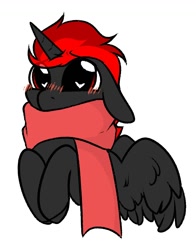 Size: 978x1248 | Tagged: safe, artist:mariashek, oc, oc only, oc:dark star, alicorn, pony, alicorn oc, clothes, cute, male, red and black oc, scarf, solo