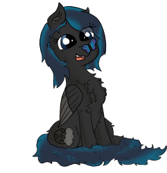 Size: 1040x1080 | Tagged: safe, artist:poniesmine, oc, oc only, oc:solar eclipse, butterfly, pegasus, pony, cute, female, fluffy, mare, sitting, smiling, solo, tail wrap, wide eyes