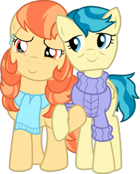 Size: 5931x7373 | Tagged: safe, artist:digimonlover101, aunt holiday, auntie lofty, earth pony, pegasus, pony, the last crusade, absurd resolution, clothes, crying, duo, female, holding hooves, lesbian, scarf, simple background, smiling, sweater, tears of joy, teary eyes, transparent background, vector