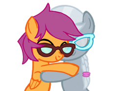 Size: 2732x2048 | Tagged: safe, artist:turnaboutart, scootaloo, scooteroll, silver spoon, earth pony, pegasus, pony, base used, colt, cuddling, cute, female, filly, glasses, half r63 shipping, hug, huggle, male, rule 63, rule63betes, scooterspoon, shipping, silverbetes, simple background, spoonaloo, straight, transparent background, young love