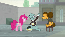 Size: 1920x1080 | Tagged: safe, screencap, cheese sandwich, pinkie pie, earth pony, pony, the last laugh, sans smirk