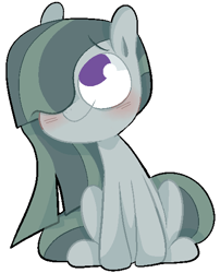 Size: 454x563 | Tagged: safe, artist:pinkiespresent, marble pie, earth pony, pony, blushing, cute, female, hair over one eye, marblebetes, mare, no pupils, simple background, sitting, solo, transparent background