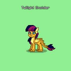 Size: 392x391 | Tagged: safe, smolder, twilight sparkle, dragon, pony, dragoness, female, fusion, green background, lidded eyes, pony town, simple background, text, twilight smolder