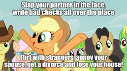 Size: 888x499 | Tagged: safe, derpibooru import, edit, edited screencap, screencap, applejack, earth pony, pony, apple family reunion, caption, dilbert, image macro, text