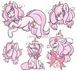 Size: 1080x1001 | Tagged: safe, artist:crimmharmony, oc, oc only, earth pony, pony, bell, bell collar, blushing, bow, bust, collar, crown, female, jewelry, mare, regalia, simple background, sitting, sketch, sketch dump, solo, tongue out, unnamed oc, white background