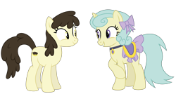Size: 1024x548 | Tagged: safe, artist:dragonchaser123, oc, oc only, oc:boston cream, oc:morning rise, earth pony, unicorn, bow, choker, duo, female, hair bow, mare, saddle, simple background, tack, transparent background, vector