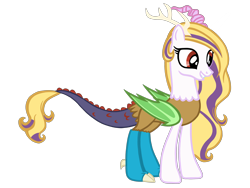 Size: 4500x3375 | Tagged: safe, artist:avatarmicheru, oc, oc:lustrous, draconequus, hybrid, base used, female, high res, interspecies offspring, offspring, parent:discord, parent:princess celestia, parents:dislestia, simple background, solo, transparent background