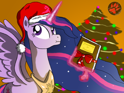 Size: 3300x2500 | Tagged: safe, artist:darkprinceismyname, princess twilight 2.0, twilight sparkle, twilight sparkle (alicorn), alicorn, pony, the last problem, book, christmas, christmas tree, dummies, hat, holiday, levitation, looking at each other, magic, older, older twilight, santa hat, scrunchy face, solo, telekinesis, tree