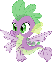 Size: 1275x1500 | Tagged: safe, artist:cloudyglow, spike, dragon, sea dragon, cute, cute little fangs, fangs, fin wings, fins, male, movie accurate, simple background, species swap, spikabetes, spike the seadragon, tail, transparent background, winged spike, wings