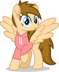 Size: 2494x3041 | Tagged: safe, artist:peahead, derpibooru exclusive, oc, oc only, pegasus, pony, 2020 community collab, blue eyes, clothes, derpibooru community collaboration, female, hoodie, looking at you, mare, raised hoof, simple background, smiling, solo, transparent background, vector, wings