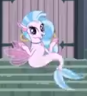 Size: 172x188 | Tagged: safe, screencap, silverstream, hippogriff, seapony (g4), school daze, cropped, happy, low quality, outdoors, sitting, solo, spread arms, spread fins, stairs