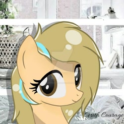 Size: 894x894 | Tagged: safe, artist:grithcourage, oc, oc:grith courage, earth pony, pony, adorable face, backround fade, cute, looking at you, obtrusive watermark, solo, watermark